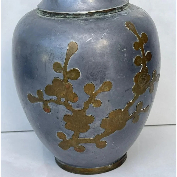 Decorative Crafts Inc Vintage Collection Metal Asian Vase Gray Sz 7" - Picture 7 of 11